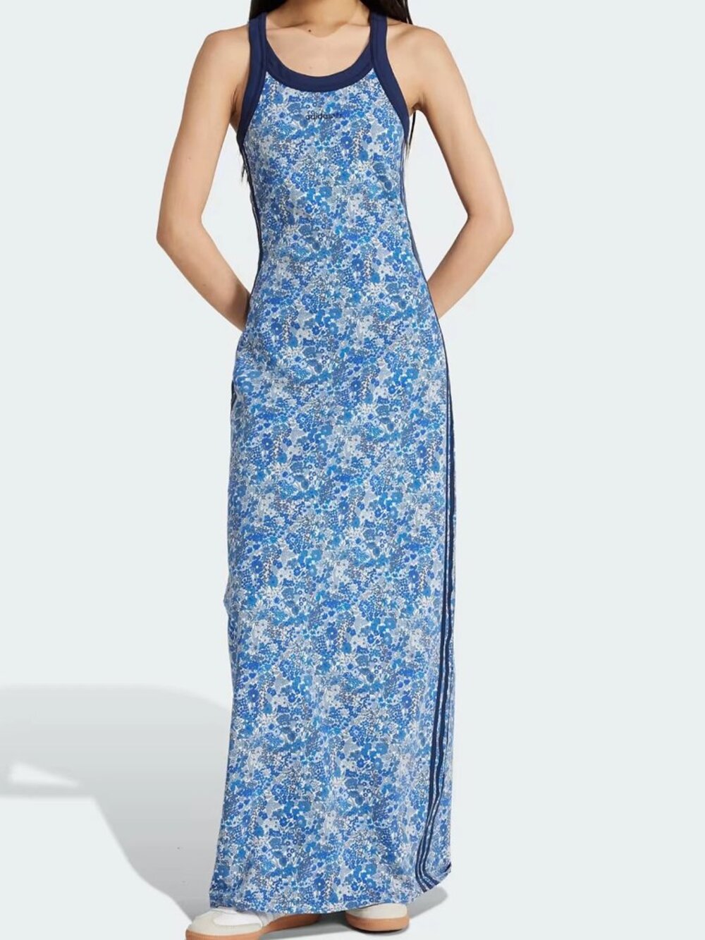 NEW ADIDAS ORIGINALS Liberty London Tonal Maxi Dress Blue Floral XL NWT